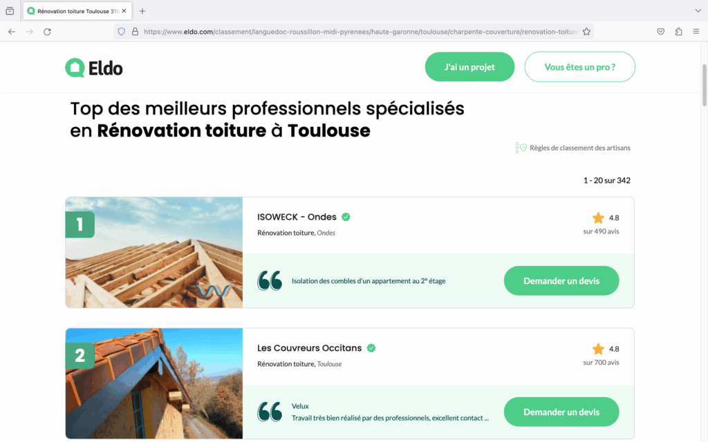 Eldo est le leader des avis clients sur le secteur des artisans du bâtiment avec + de 100 000 avis, photos, vidéos.