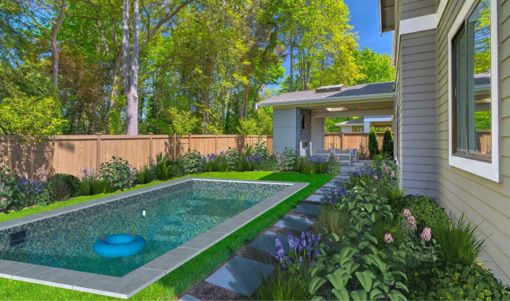 Exemple d'un plan d'aménagement d'une piscine en 3D avec Logyconcept 3D - Crédit photo Logyline